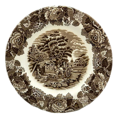 Woods Ware English Scenery Brown and White China Dessert Plate