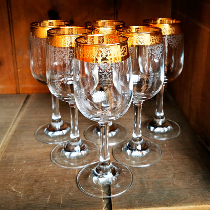 Set of 6 Vintage Gilt Rimmed Wine Glass