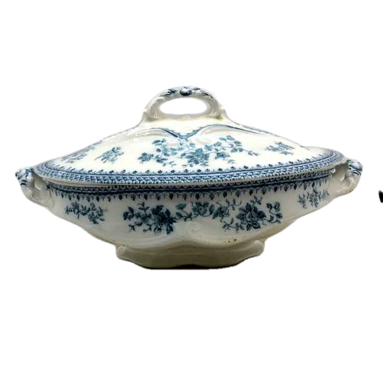 Antique Burgess & Leigh Florida Blue and White Floral China Tureen Lid 