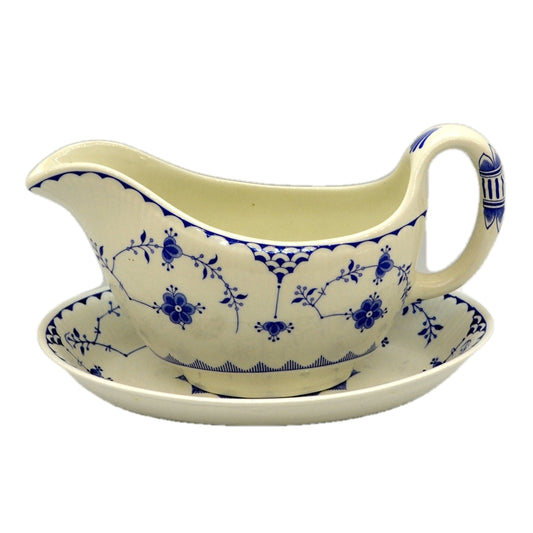 Furnivals Denmark Blue & White China Gravy Boat and Saucer