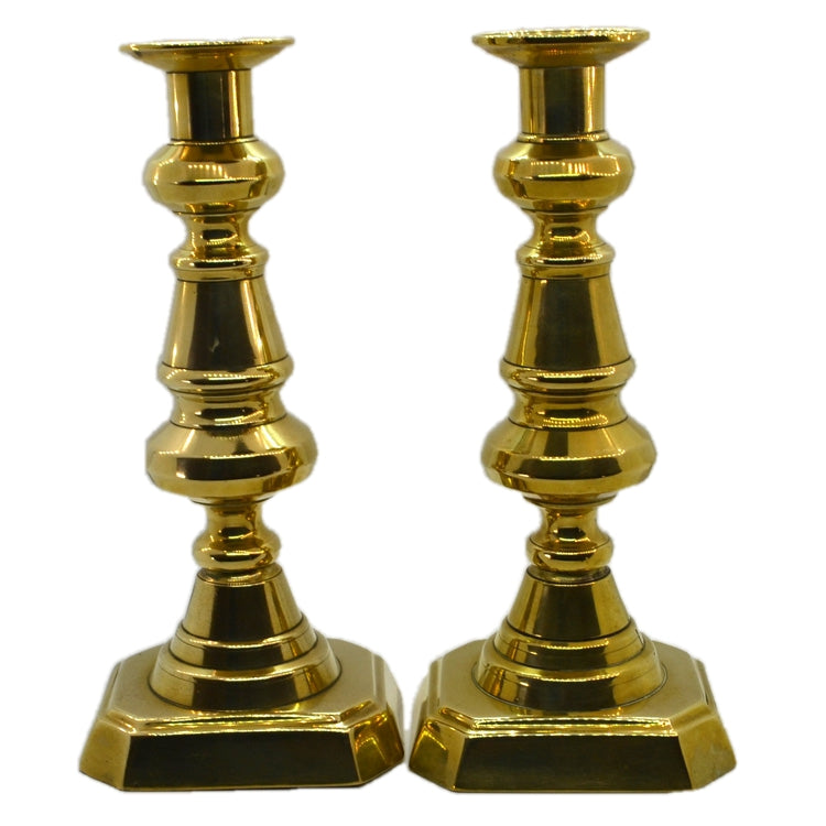 Antique Brass English Ejector Candlesticks