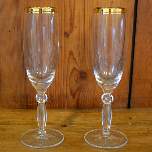 Pair of 2 Vintage Gilt Rimmed Champagne Glasses