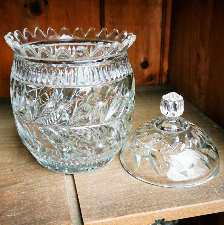 Antique Pressed Glass Biscuit Barrel