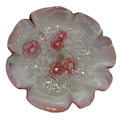 Large coloured glass scalloped cake stand or fruit bowl