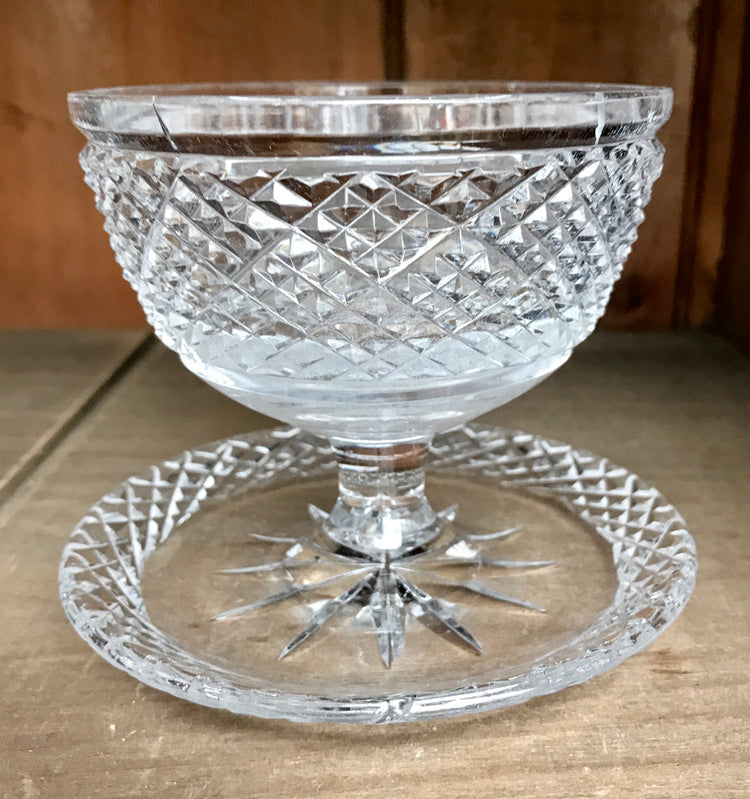 Vintage Cut Glass Lead Crystal Footed Grapefruit Dish