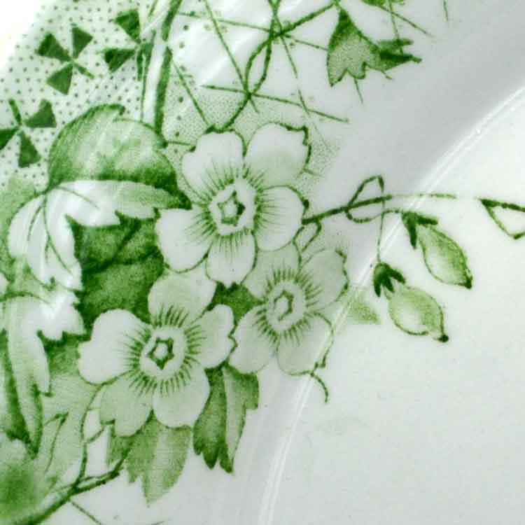 Antique green and white China platter floral pattern