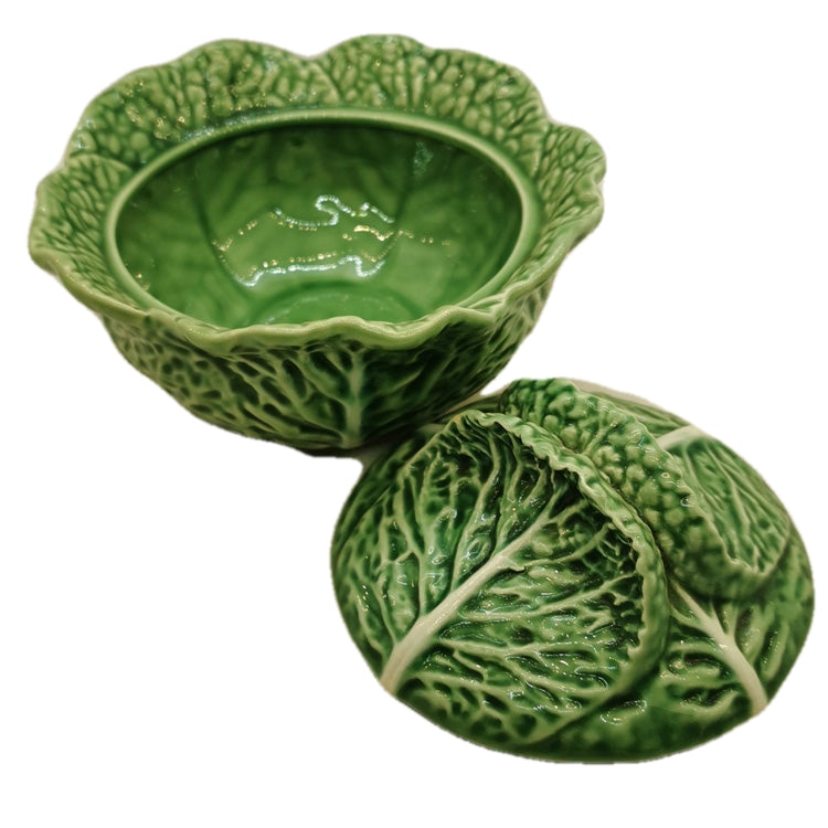 green cabbage leaf majolica tureen