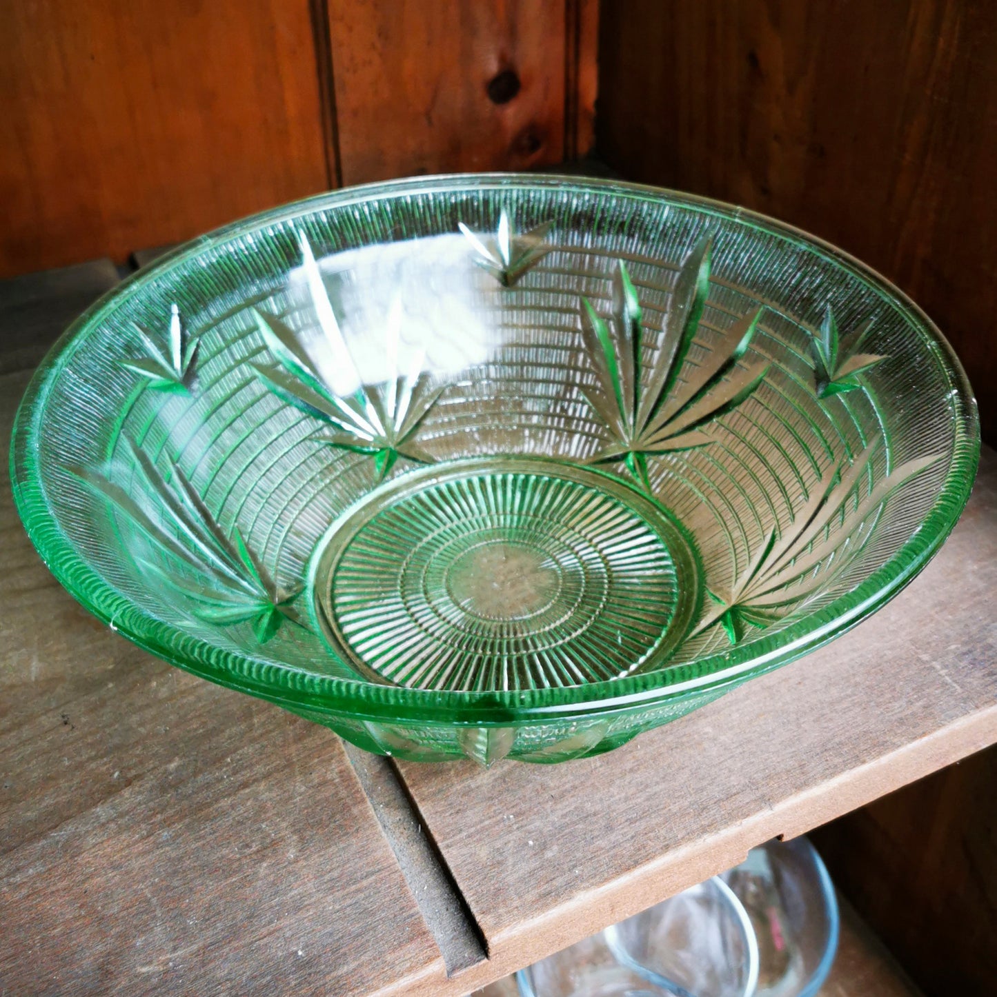Vintage Green Pressed Glass Bowl