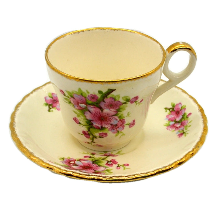 W H Grindley Cream Petal China Apple Blossom Teacup & Saucer 1936-1954
