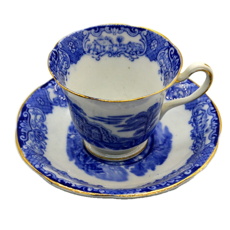 Heathcote Blue and White China Old English Scenery Teacup & Saucer