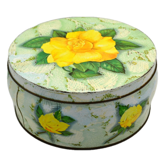 Vintage Huntley and Palmer Round Yellow Rose Biscuit Tin