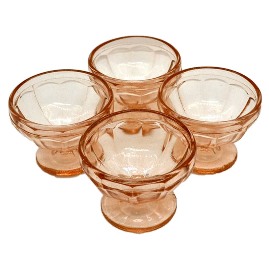 Set of Four Mid Century English Pink Rose Glass Sundae Glasses