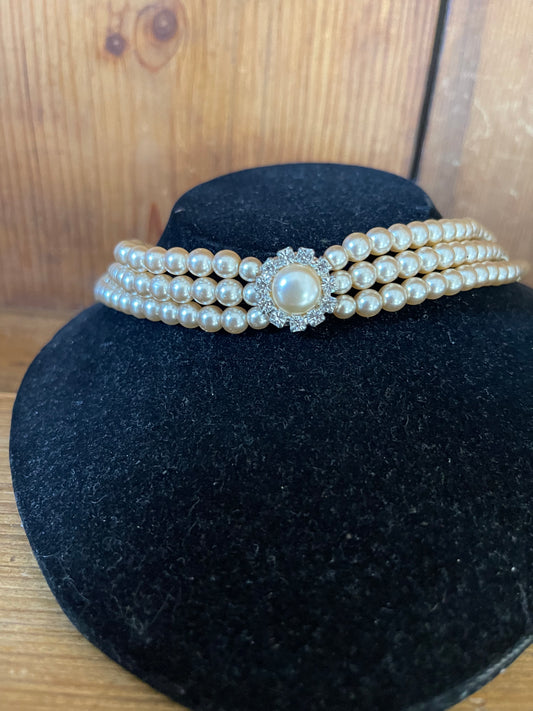 vintage pearl and diamante adjustable choker