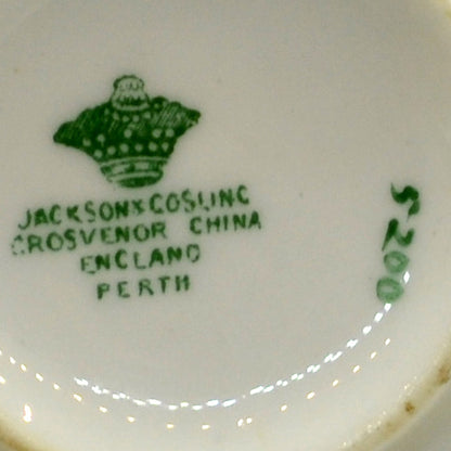 Jackson and Gosling Grosvenor Green and White China Perth 5200 Teacup and Saucer