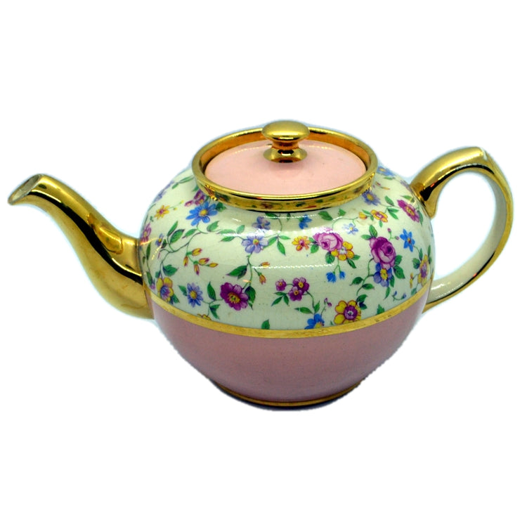 james sadler vintage floral and pink teapot