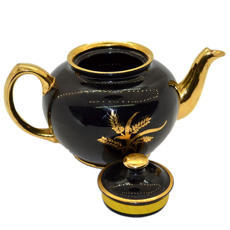 Antique James Sadler Black & Gilt China Teapot