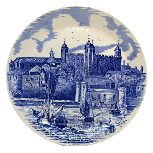 1978 Johnson Brothers Blue and White China Tower of London Dinner Plate