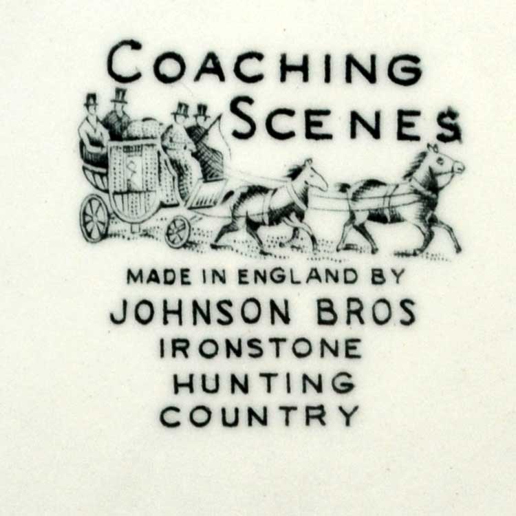 Johnson Bros Blue and White China Coaching Scenes Hunting Country mark