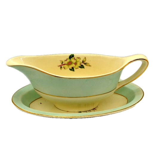 Johnson Brothers Pareek Pistachio Snow White Gravy Boat and Saucer