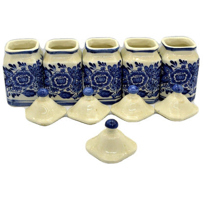 Set of 5 Royal Japan Delfts Blauw Handwerk China Spice Jars