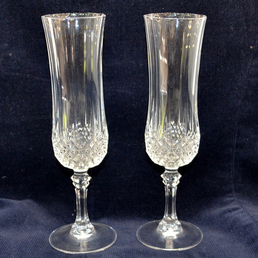 Pair of Heavy Tulip Pressed Glass Champagne Glasses