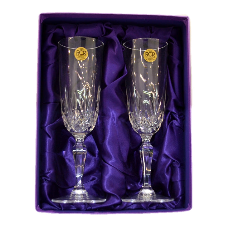 Italian Crystal Boxed Lead Crystal Tall Champagne Glasses