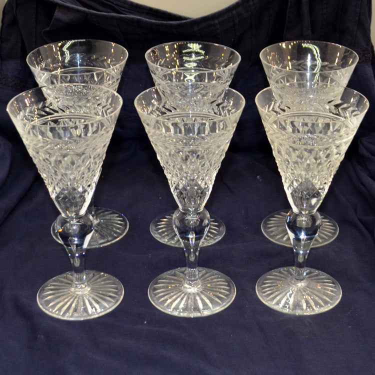 Fine Set of Six Lead Crystal Conical Large Wine Glasses