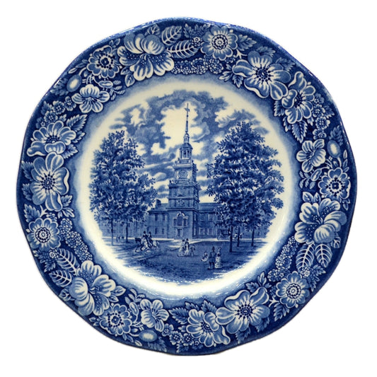 Enoch Wedgwood & Co Liberty Blue and white china Independence Hall plate