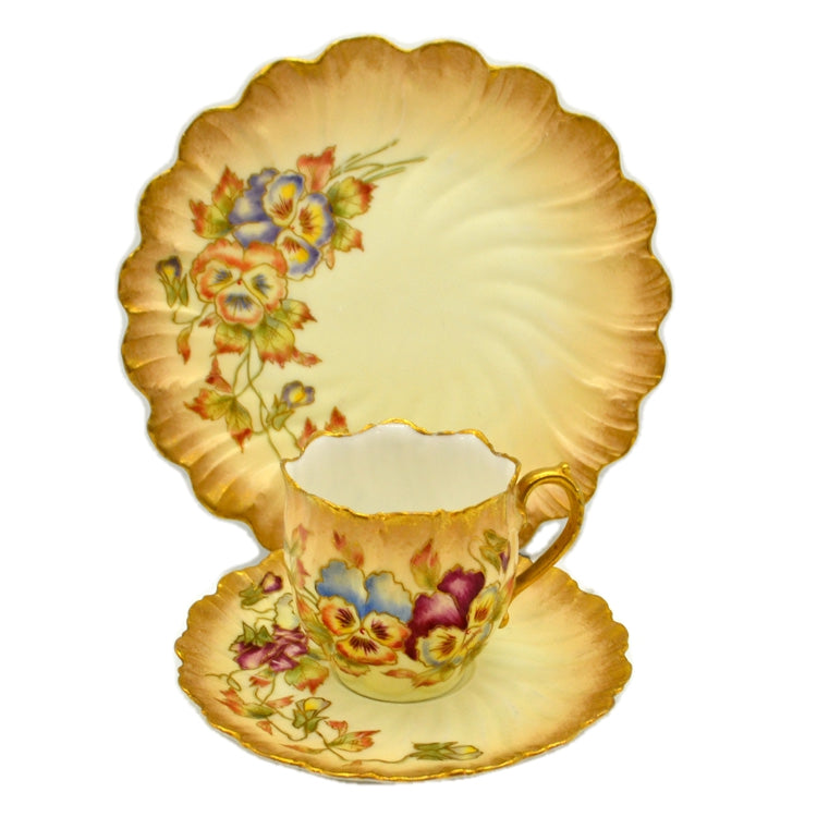 Antique Limoges Floral Porcelain China Teacup, Saucer & Side Plate Trio