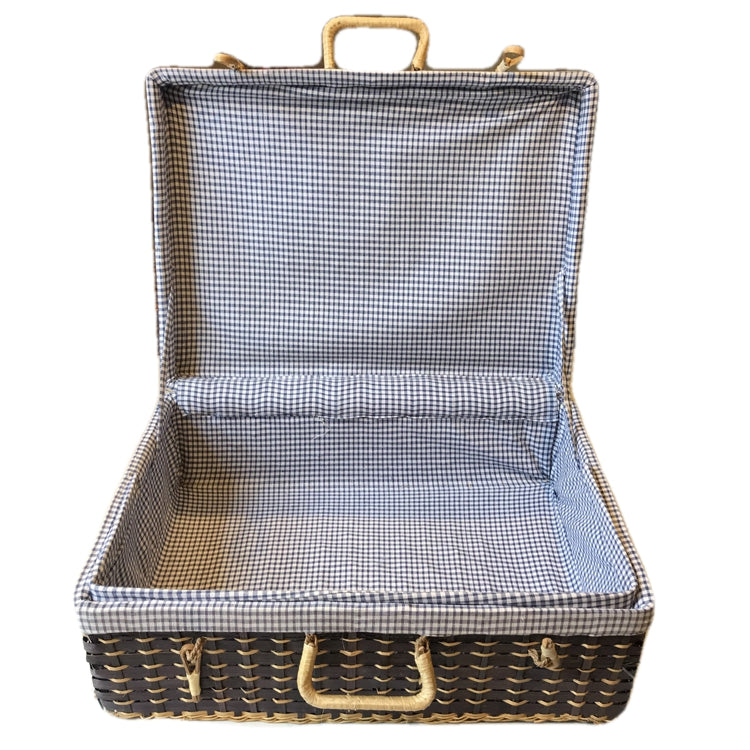 Vintage Picnic Basket with blue check gingham lining