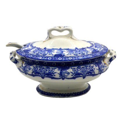 Antique Colonial Pottery Marvern Blue & White China RD No 406303 Sauce Tureen