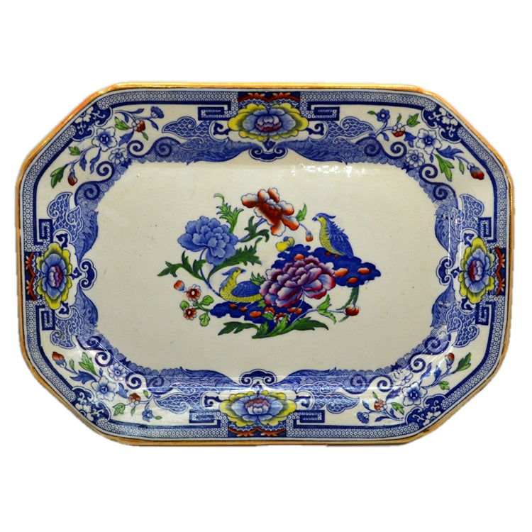 Antique Masons Ironstone China Blue Pheasant  B9799 Coloured 15-inch platter