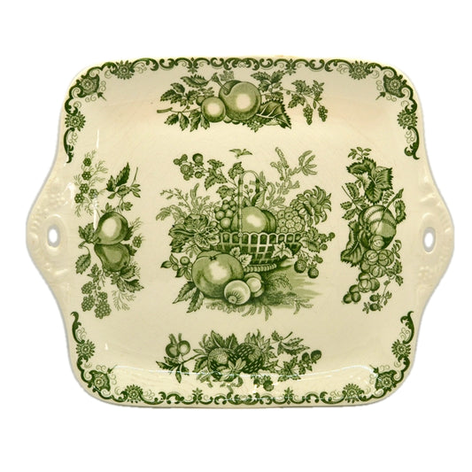 Mason's Green Fruit Basket Patent Ironstone China Square Cake Plate