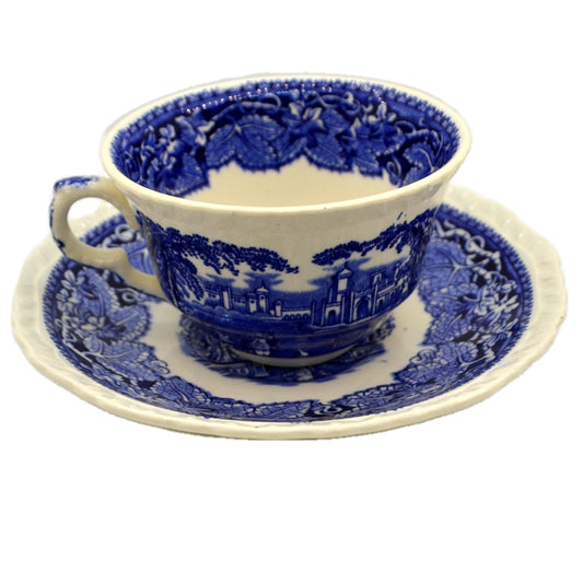 Vintage Masons Ironstone Blue & White Vista China Teacup & Saucer