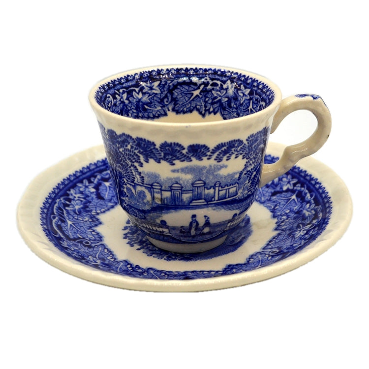 Vintage Masons Ironstone Blue & White Vista China Demitasse Cup & Saucer