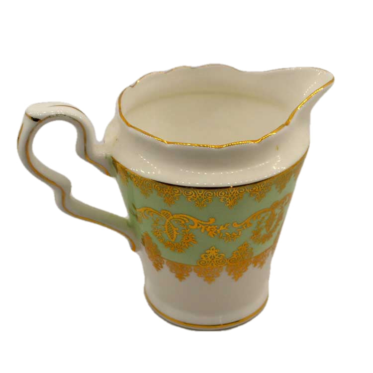 gladstone china teacup 5846 green and gilt milk jug