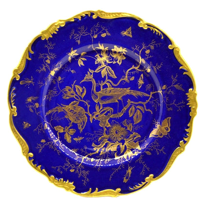 Coalport Porcelain Cobalt Blue and White China Cairo Exotic Birds Dinner Plate