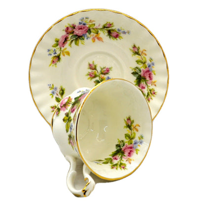 Royal Albert China Moss Rose Tea Cup Saucer & Side Plate Trio