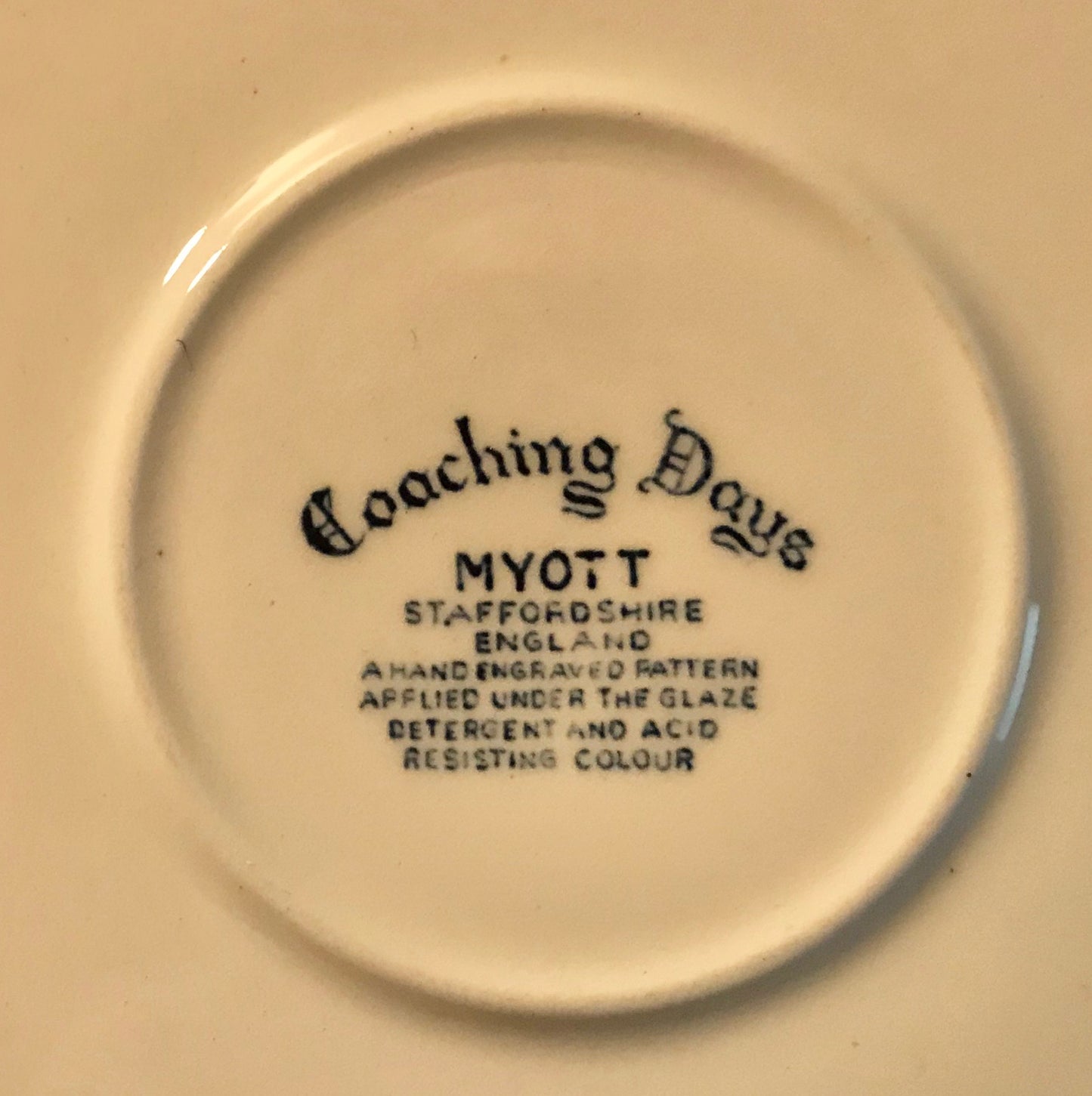 Myott Son & Co Coaching Days large breakfast cup and saucer blue and white china