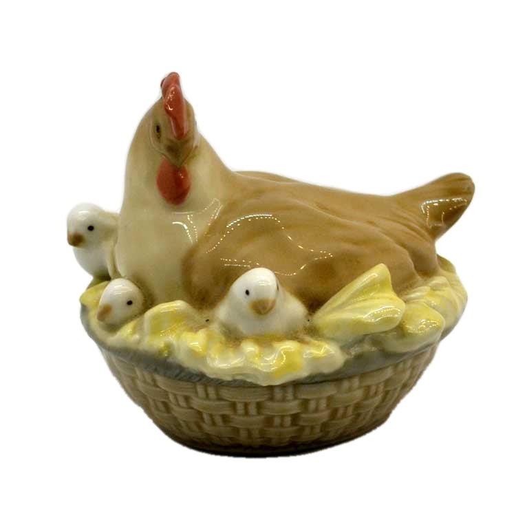 Lladro china chicken and chicks in basket
