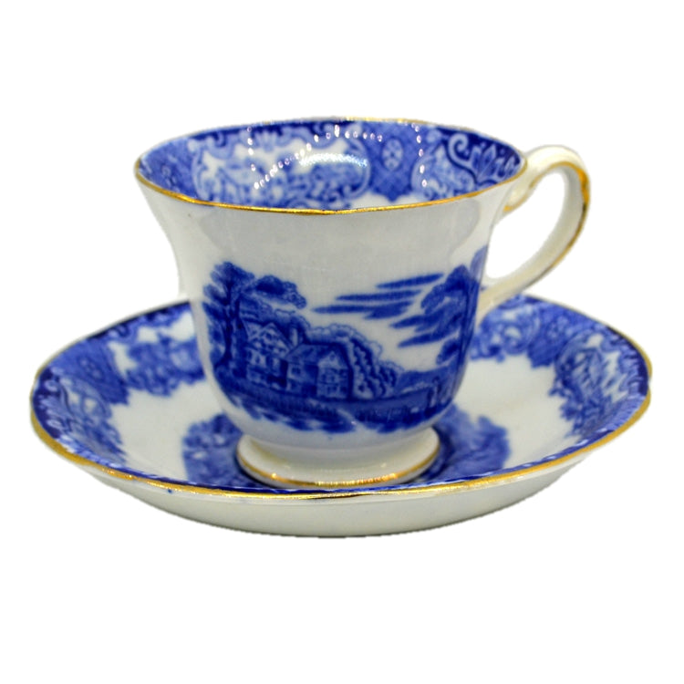 Heathcote Blue and White China Old English Scenery Teacup & Saucer