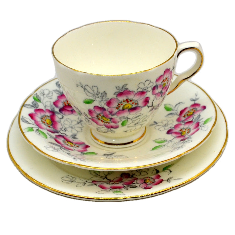 Old Royal Floral Bone China Cherry Blossom Teacup Trio