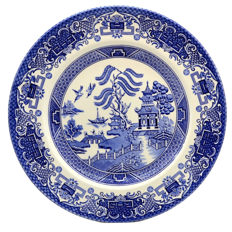 English Ironstone Tableware Blue and White China Old Willow 9-7/8th-Inch Dinner Plate