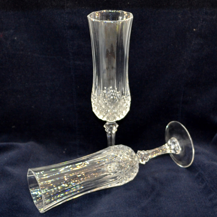 Pair of Heavy Tulip Pressed Glass Champagne Glasses