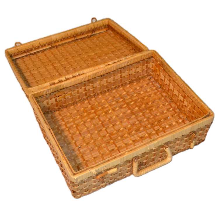 Vintage Woven Wicker Picnic Basket With Latch Closures