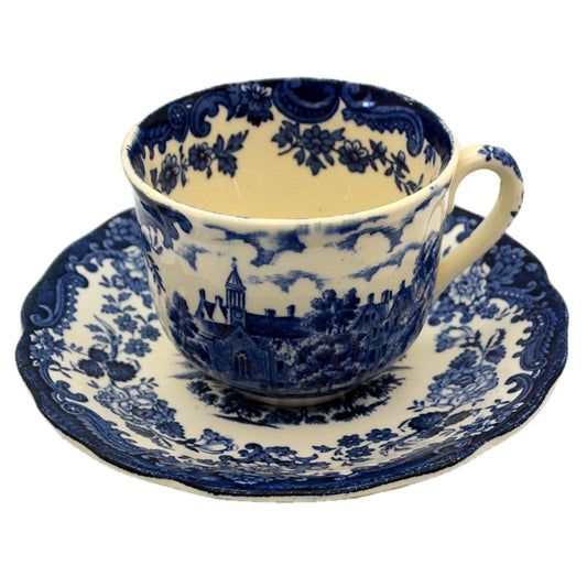 Royal Worcester Palissy Blue and White China Avon Scenes Teacup & Saucer