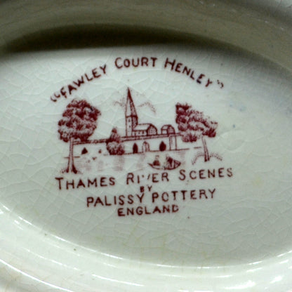 Palissy Pottery Red And White China Thames River Scene Fawley Court Henley Gravy Boat