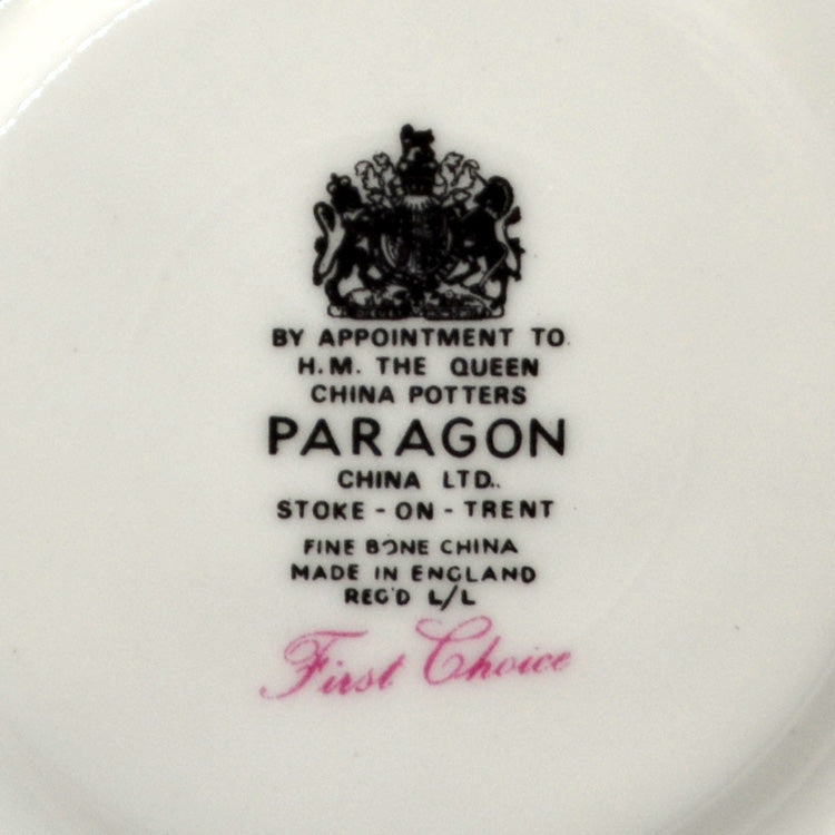 Paragon China First Choice Teacup Saucer and Side Plate Trio