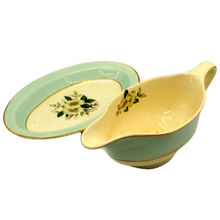 Johnson Brothers Pareek Pistachio Snow White Gravy Boat and Saucer