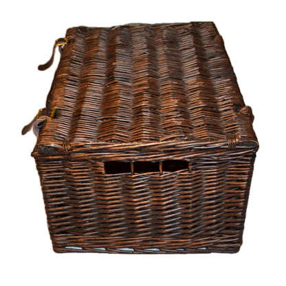 Dark Wicker Hamper Basket with Buckle Straps